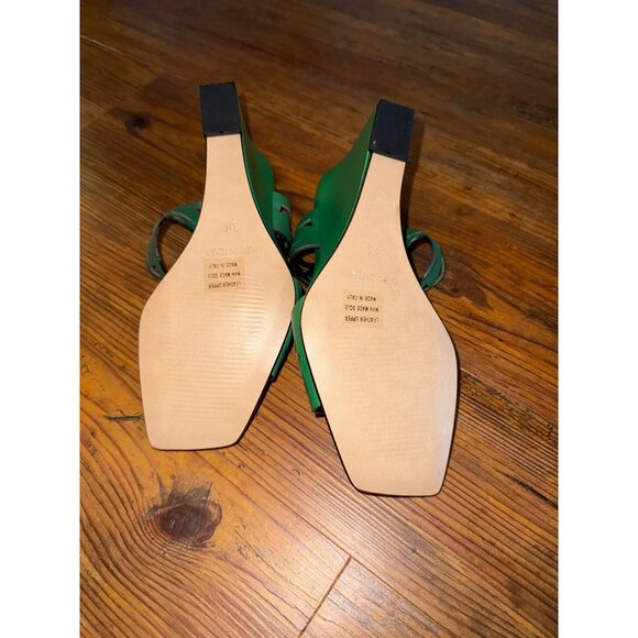 Emanuel Crasto Leather Laser-Cut Wedge Sandals Green Italy-Made Size 38 New - Picture 5 of 7